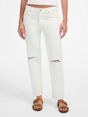 NWT Madewell "The Dean" White Distressed Straight-Leg Jeans | Size 30
